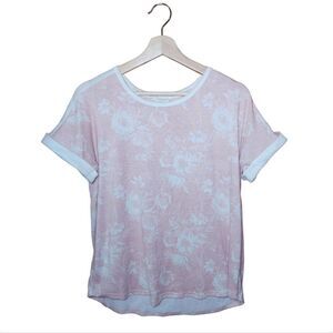 Lucky Brand Pink White Floral Super Soft Cuff Sleeve Women's T Shirt Top Medium